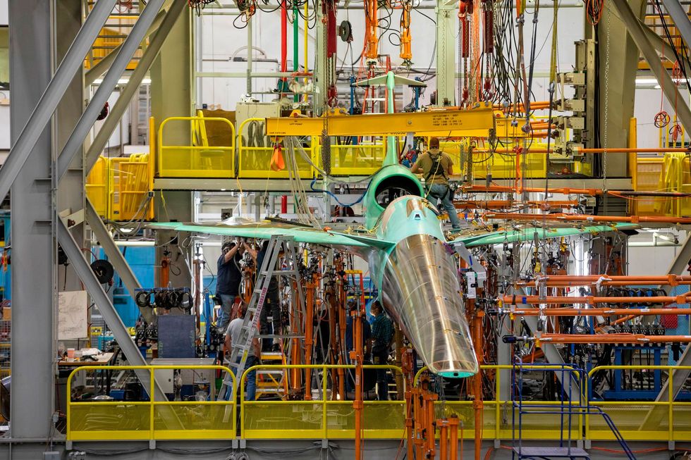nasas x59 quiet supersonic technology aircraft undergoes structural stress tests at a lockheed martin facility in texas