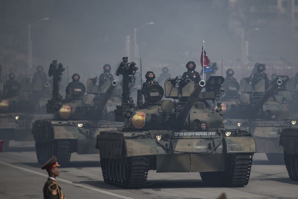 korean people's army kpa tanks are displayed during a military parade marking the 105th anniversary of the birth of late north korean leader kim il sung, in pyongyang on april 15, 2017    afp photo  ed jones        photo credit should read ed jonesafp via getty images
