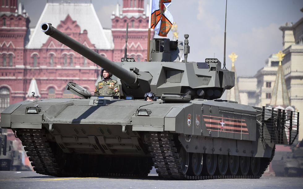 a russian t 14 armata tank drives at red square in moscow, on may 7, 2019, during a rehearsal for the victory day military parade   russia will celebrate the 74th anniversary of the 1945 victory over nazi germany on may 9 photo by alexander nemenov  afp        photo credit should read alexander nemenovafp via getty images