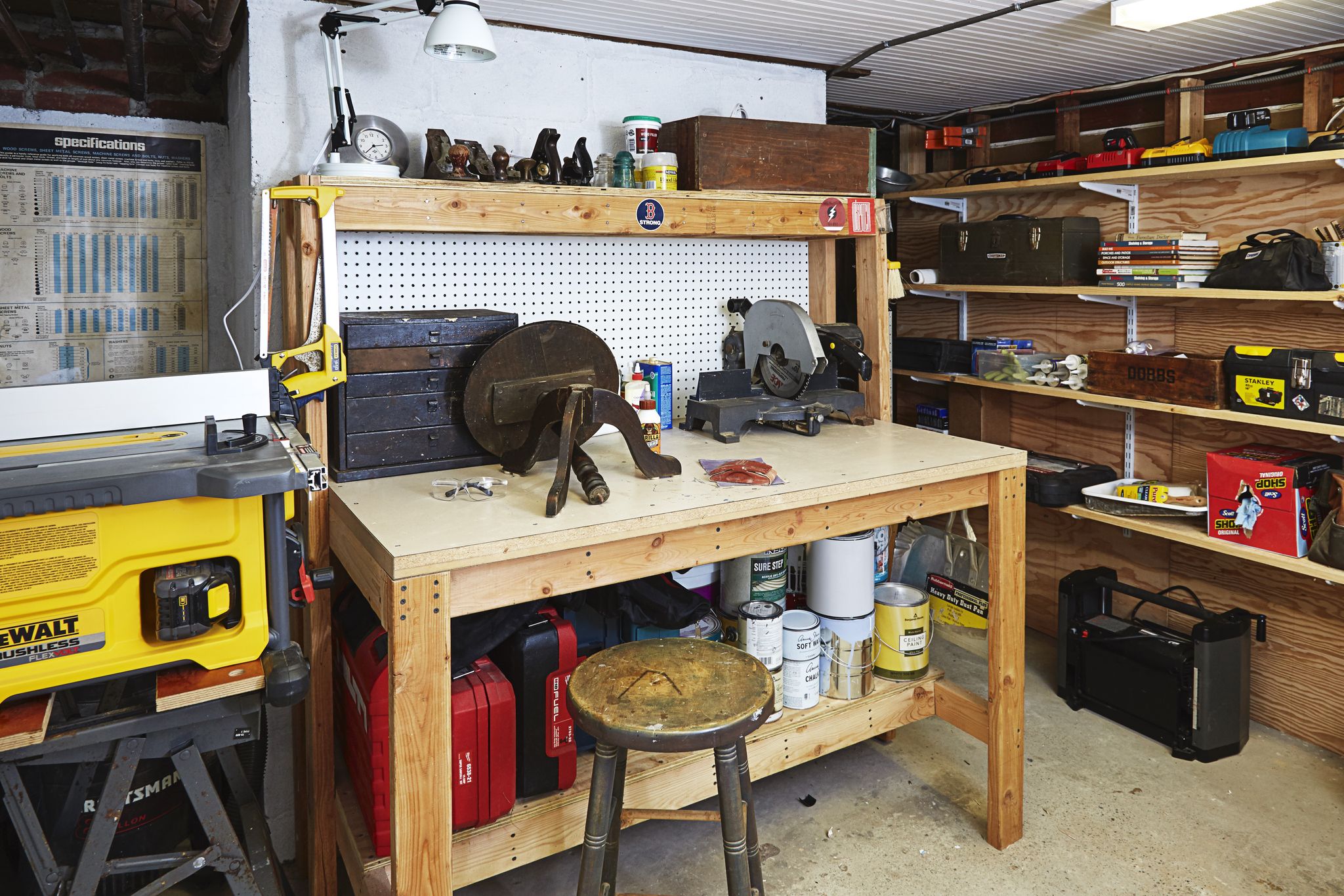 My first workbench in my first garage! Plus floating shelves. : r