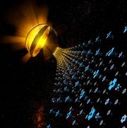 satellites in formation depicting the construction of a dyson swarm