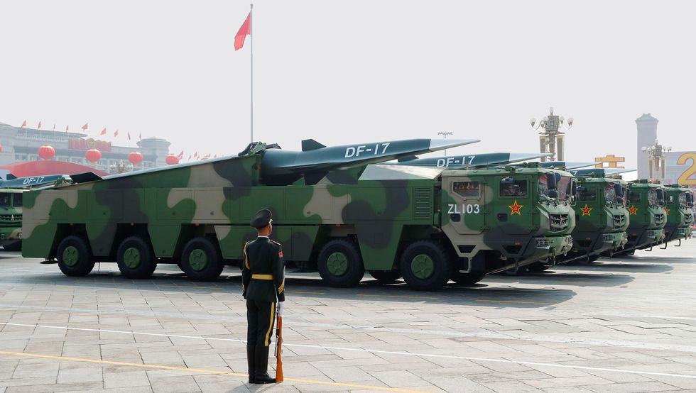 2chf2r8 military vehicles carrying hypersonic missiles df 17 drive past tiananmen square during the military parade marking the 70th founding anniversary of people's republic of china, on its national day in beijing, china october 1, 2019 reutersthomas peter