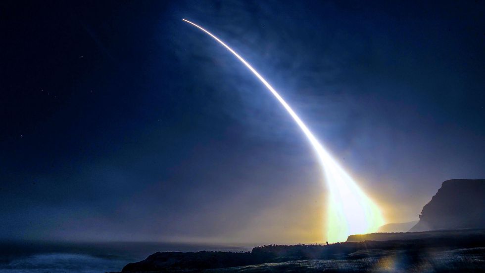 an unarmed minuteman iii intercontinental ballistic missile launches during an operational test