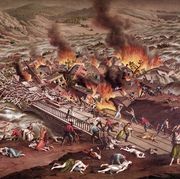 a painting of homes being washed away in the johnstown flood