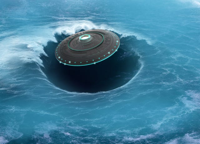 ufo emerging from ocean waves