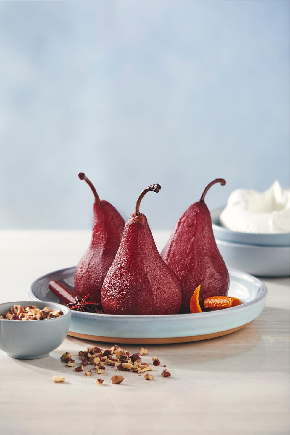 spiced pears in mulled wine syrup