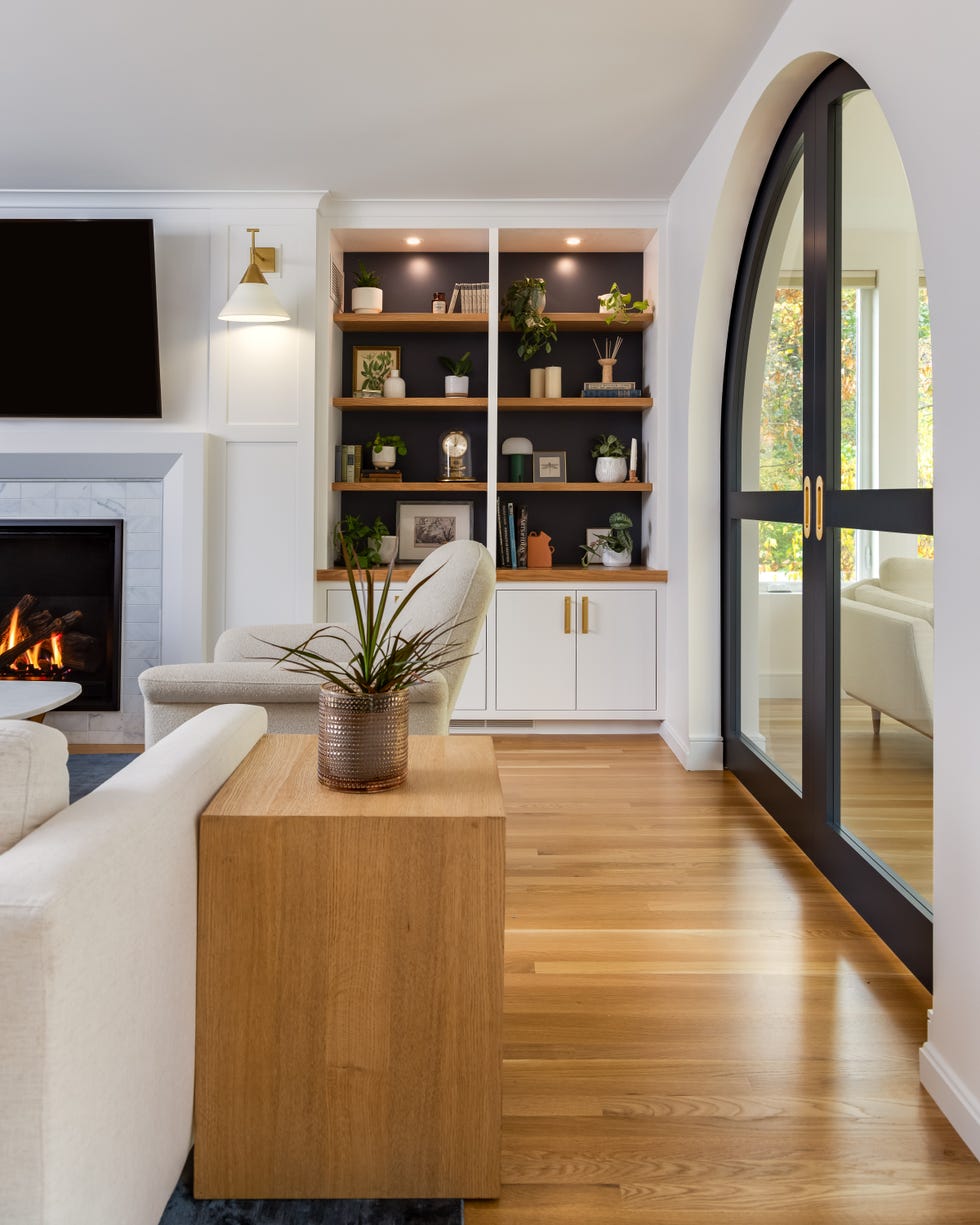living room with pocket doors