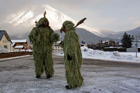 In Telfs Austria men dress up in suits of tree lichen during Schleicherlaufen a festival held every five years that celebrates winters end The origins of the festival are unclear but can be traced back to the 16th century
