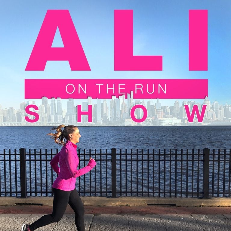 ali feller running by the water in a pink shirt and black pants