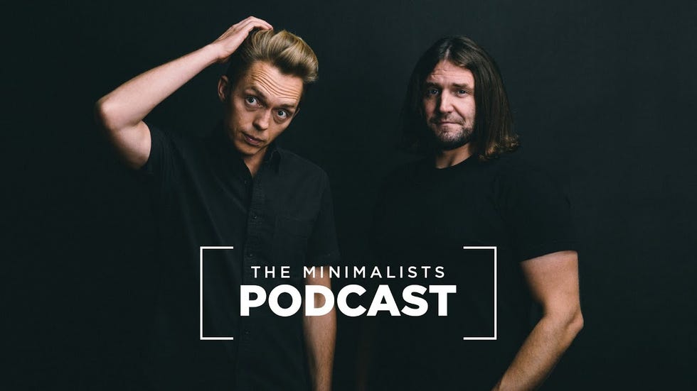 the minimalists podcast on a black background