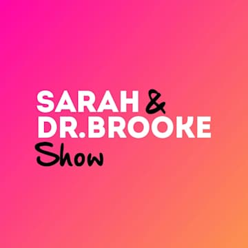 podcast logo for the sarah and dr brooke show on a pink gradient background