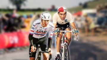 cyclists tadej pogacar and eddy merckx