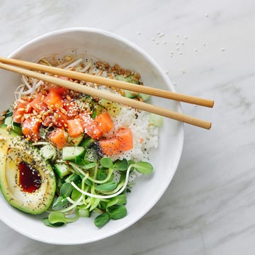 Poke rice bowl with ponzu dressing Poke rice bowl with ponzu dressing
