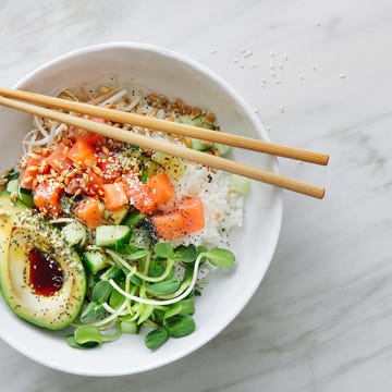 Poke rice bowl with ponzu dressing