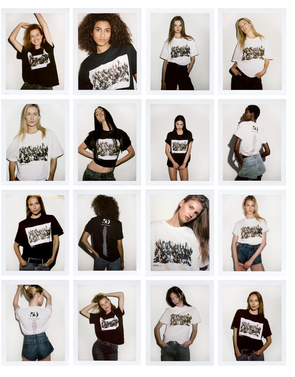a grid of individuals showcasing various tshirt designs