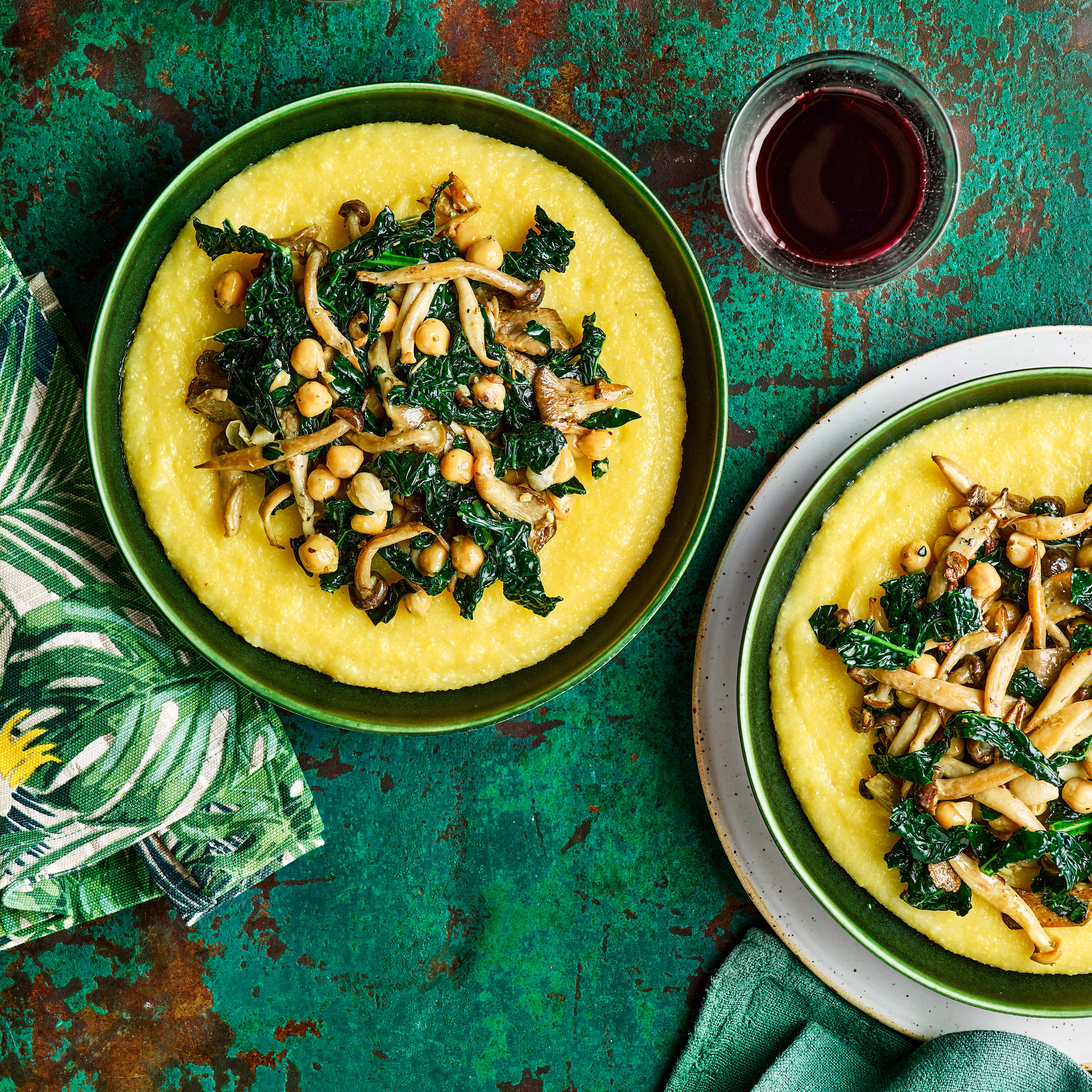polenta with cavolo nero and buttery mushrooms