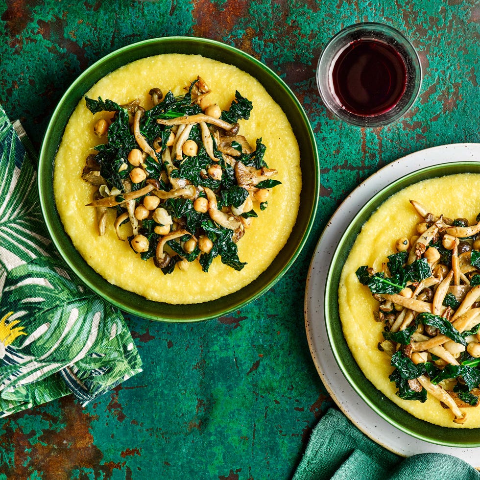 polenta with cavolo nero and buttery mushrooms