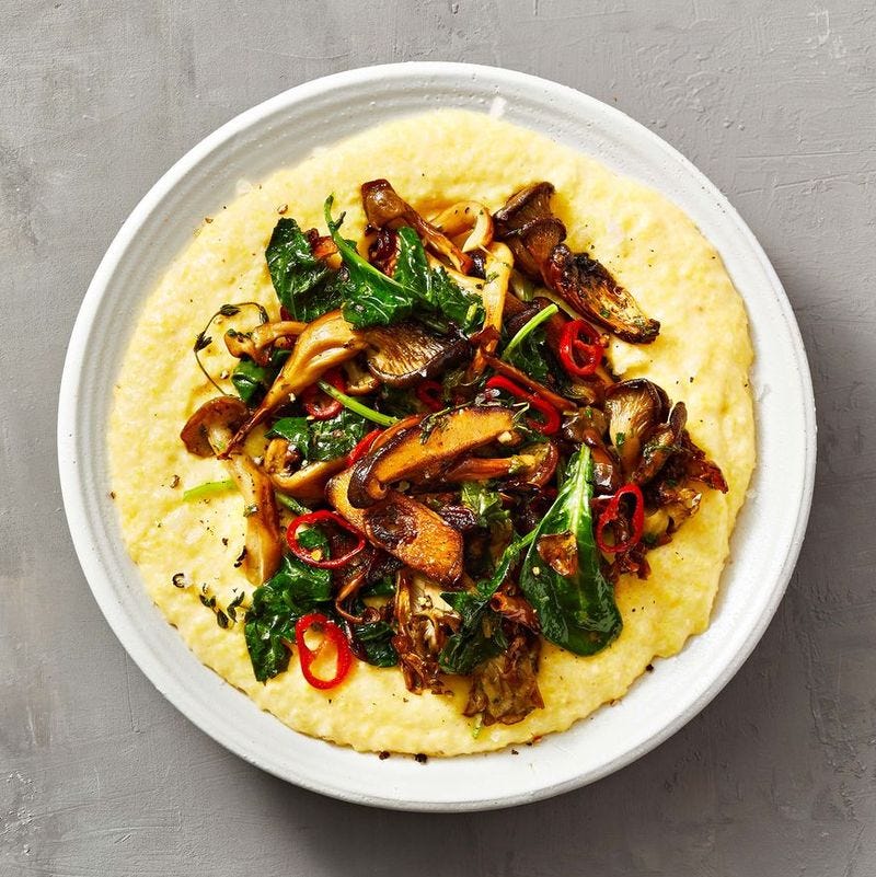 polenta with sautéed mushrooms and greens