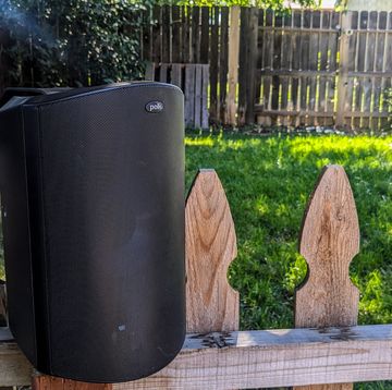 a speaker on a deck