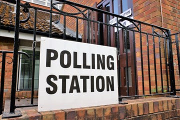 uk polling station sign outside church premises