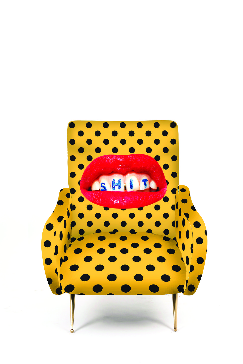 Yellow, Polka dot, Furniture, Pattern, Orange, Chair, Design, 