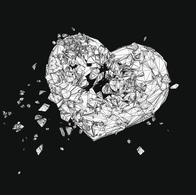 polygonal  broken heart graphic in black and white