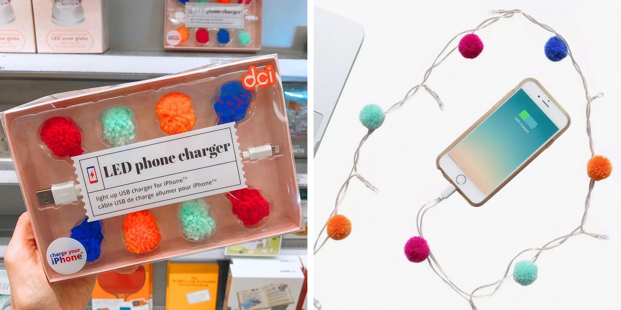 led pom pom phone charger