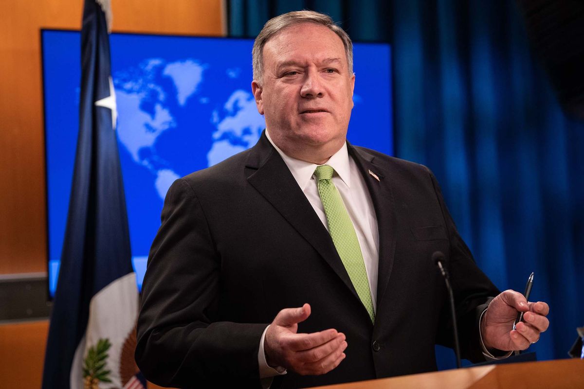 us secretary of state mike pompeo speaks the press at the state department in washington, dc, on may 20, 2020 photo by nicholas kamm  pool  afp photo by nicholas kammpoolafp via getty images