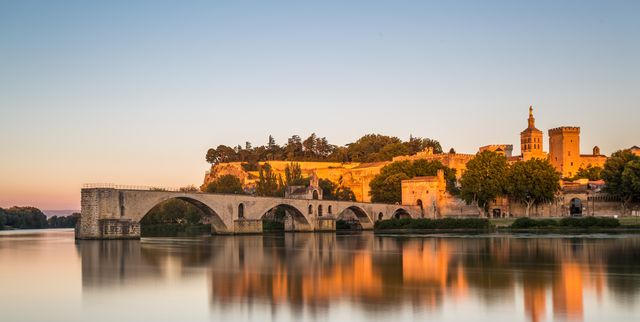 Pont Saint-Benezet on Rhone River and Avignon Cathedral at sunset,Avignon