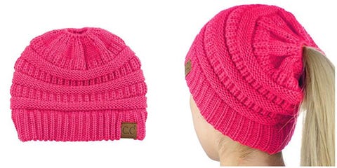 Cozy Knit Ponytail Hat - Hat That Doesn't Mess Up Your Hair