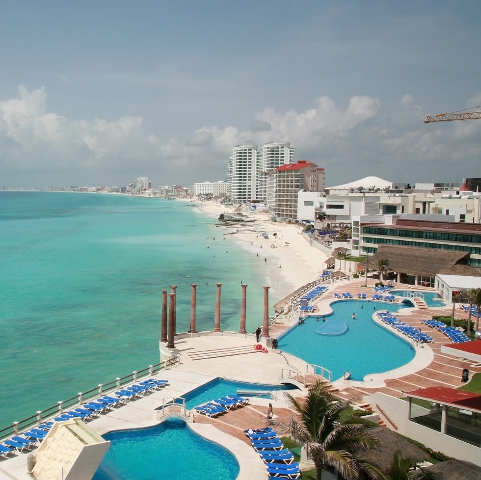 poolside in cancun, mexico caribbean blue