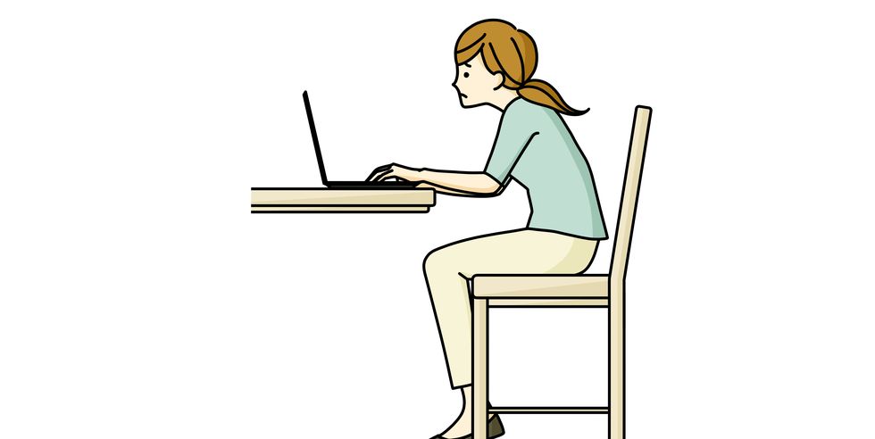poor posture woman using a laptop