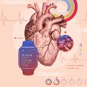 illustration of a human heart and valves and an apple watch