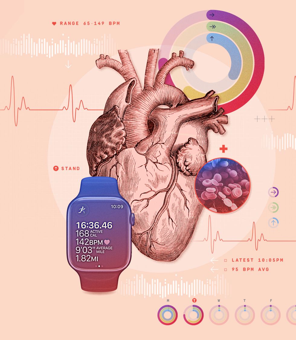 illustration of a human heart and valves and an apple watch