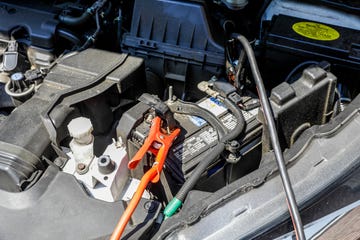 a car engine with its hood open