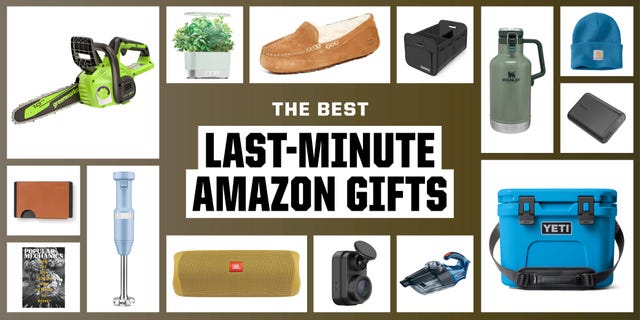 collection of various gift items from amazon highlighted for lastminute shopping