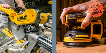 a dewalt miter saw next to a dewalt orbital sander