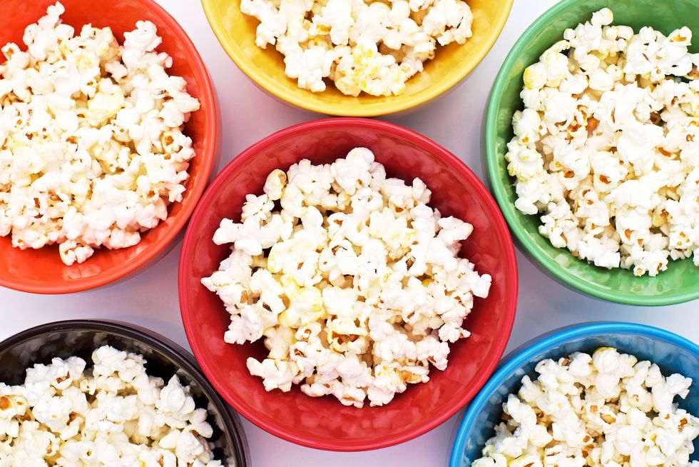 popcorn in rainbow bowls