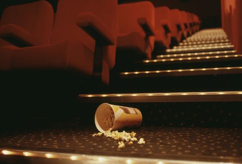 popcorn in theater aisle