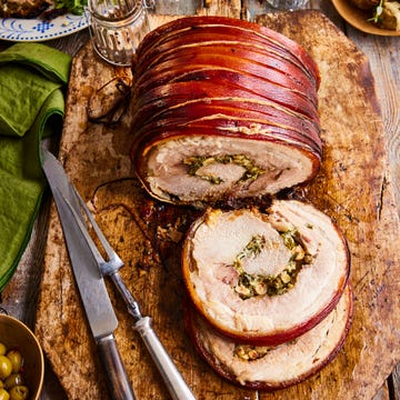 porchetta with hazelnut, gorgonzola and honey stuffing
