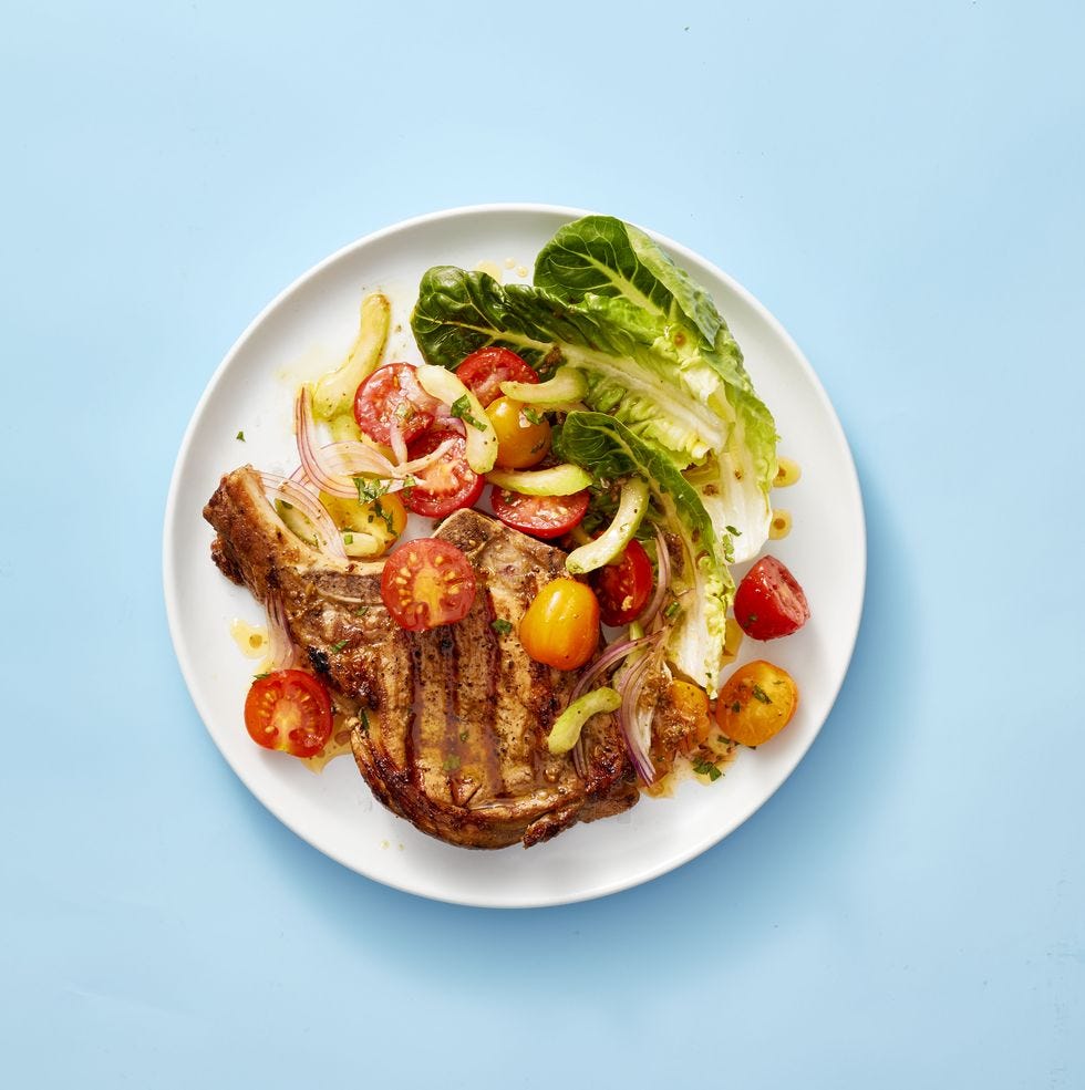 pork recipes   pork chops with bloody mary tomato salad