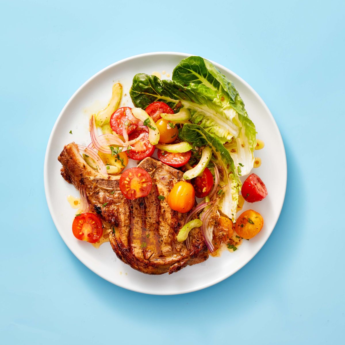 pork chops with bloody mary tomato salad