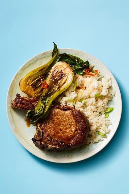 pork recipes   pork chops with bok choy and coconut rice