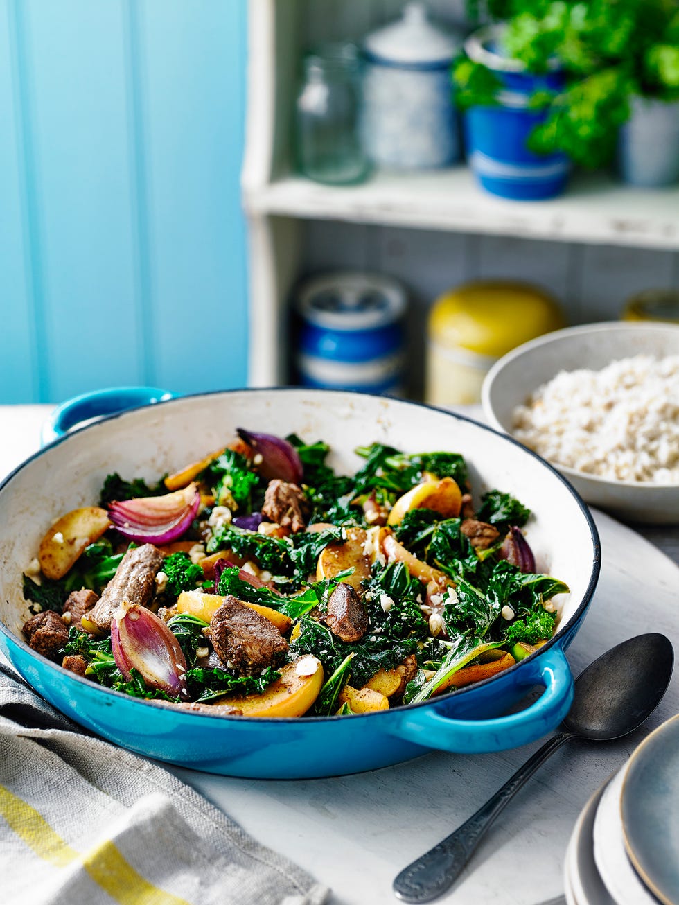 pork, kale and apple fry