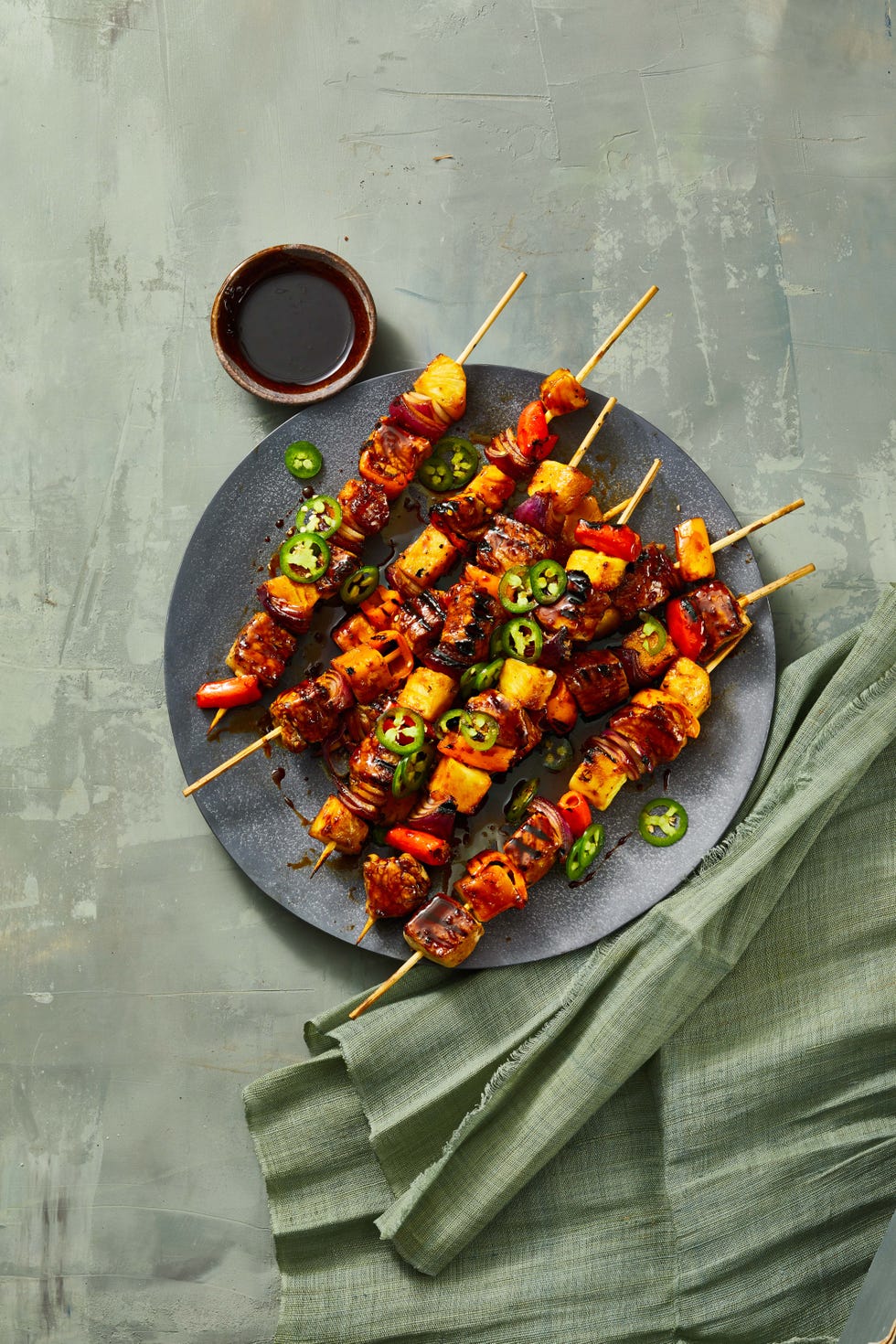 pork, pineapple and onion on skewers