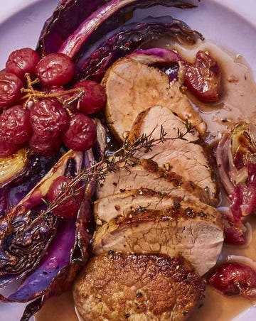 Pork Tenderloin with Roasted Red Grapes and Cabbage