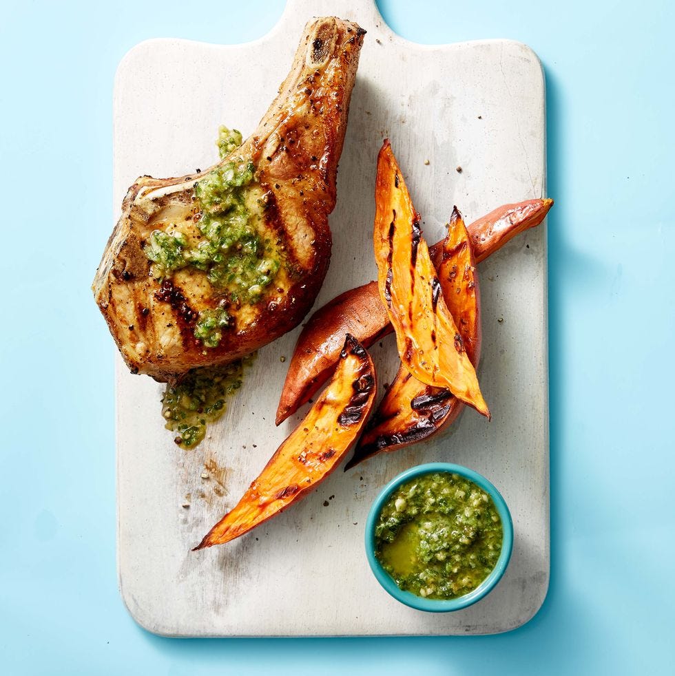 pork with grilled sweet potato “fries”