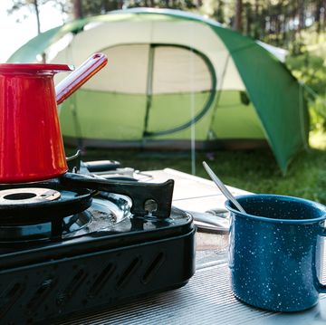 portable stove at camping site