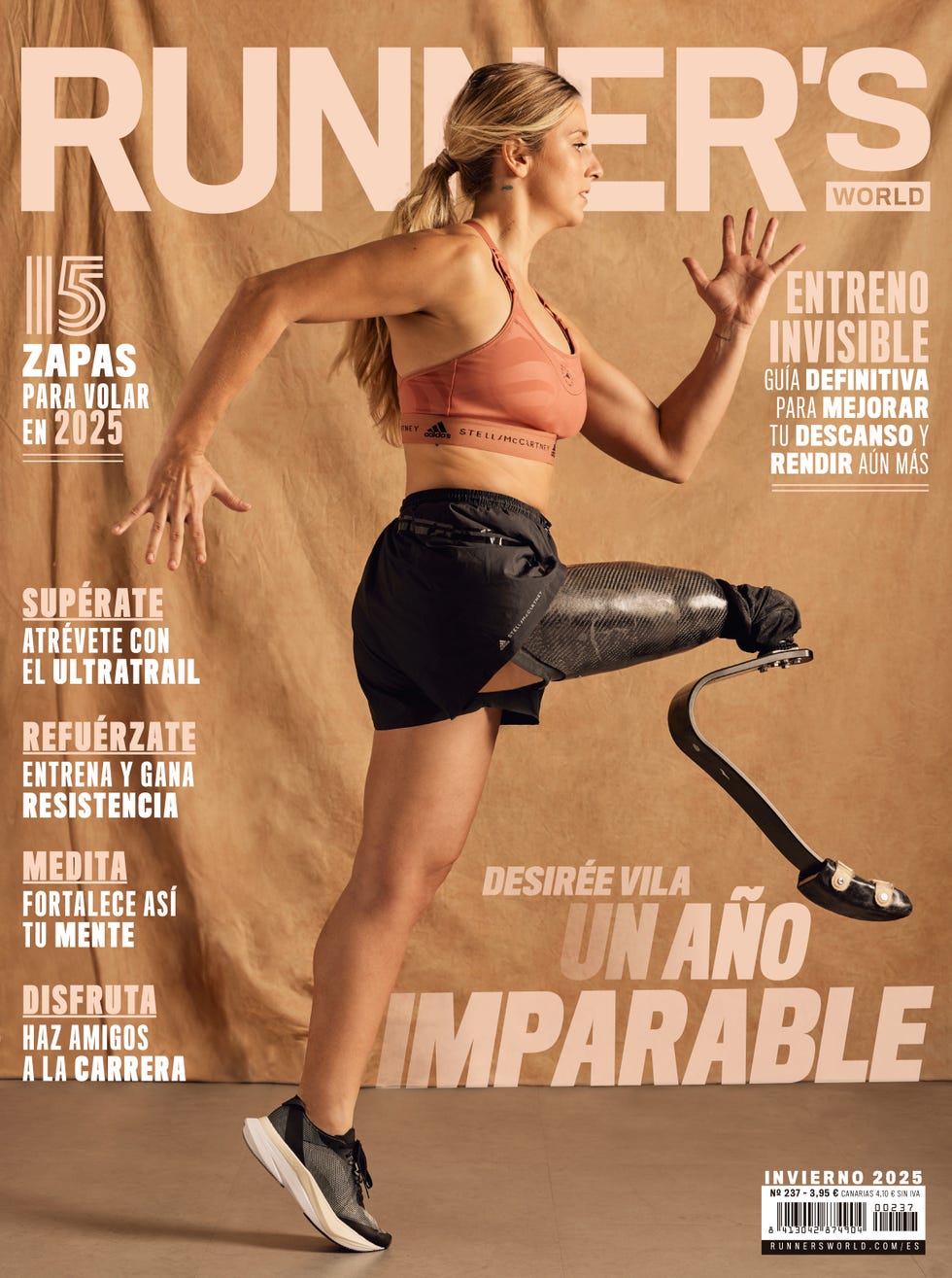 magazine cover featuring a female athlete in motion with a running blade