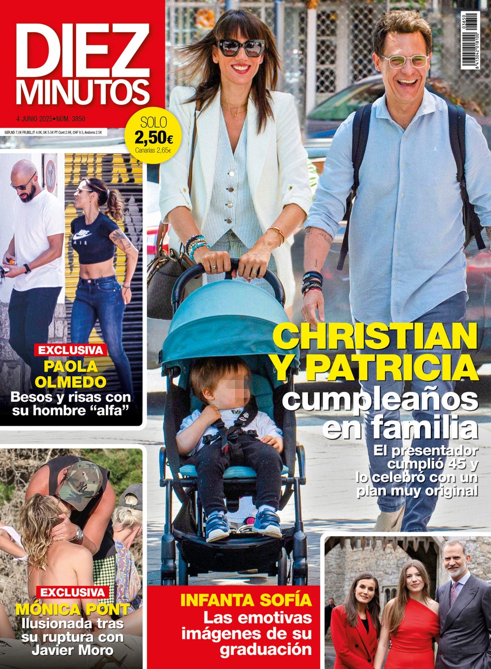 portada de diez minutos con patricia pardo y christian galvez con su hijo luca, monica pont y su nuevo amor, paola olmedo y su novio y la graduacion de la infanta sofia